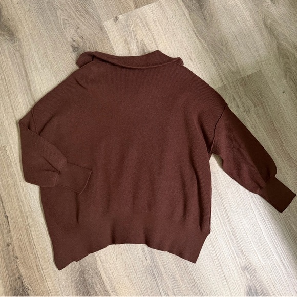 Women’s Zip-Front Oversized Brown Sweater - Picture 4 of 4